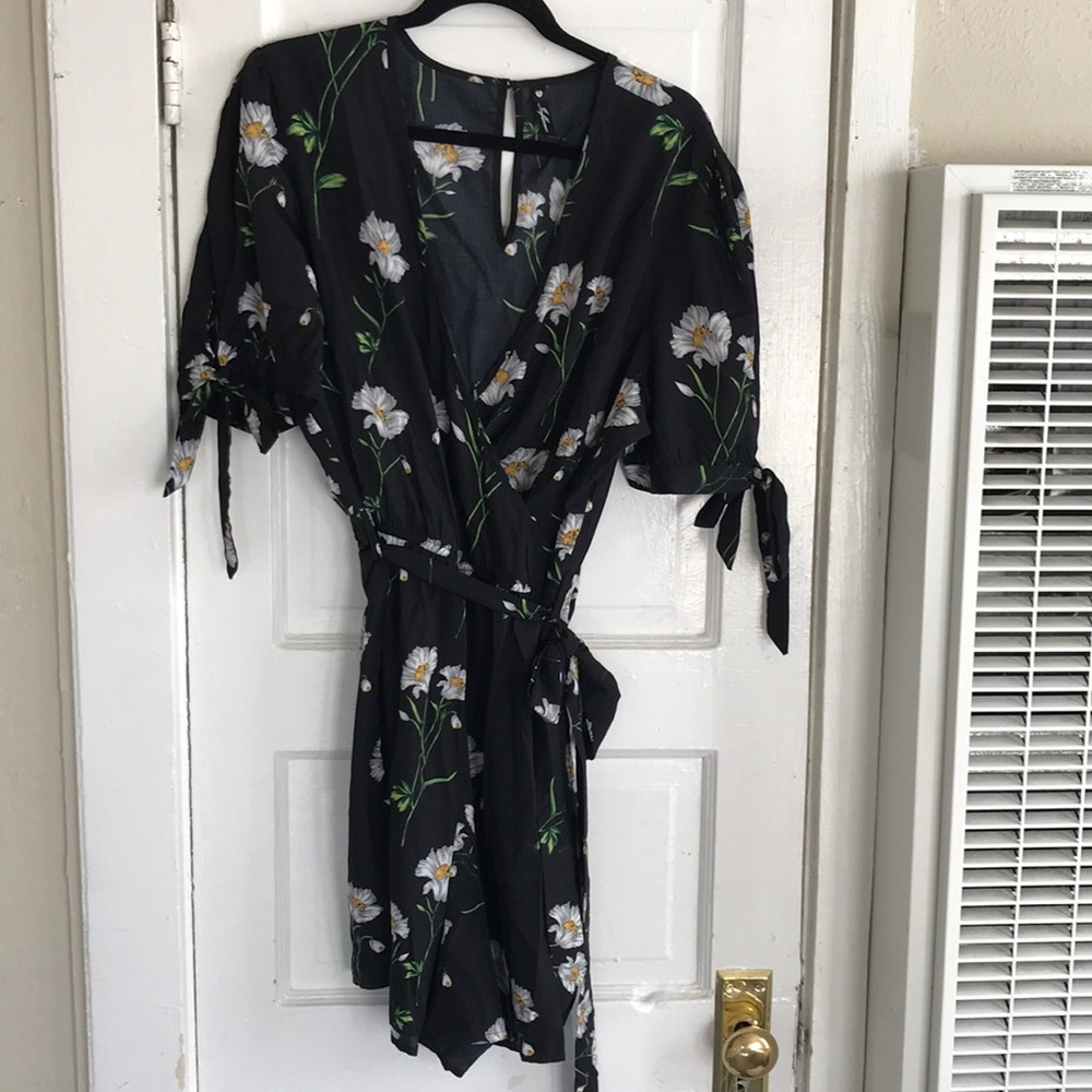 ASOS Curve floral romper w ties on sleeve